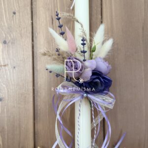 Πασχαλινή λαμπάδα λιλά λουλούδια